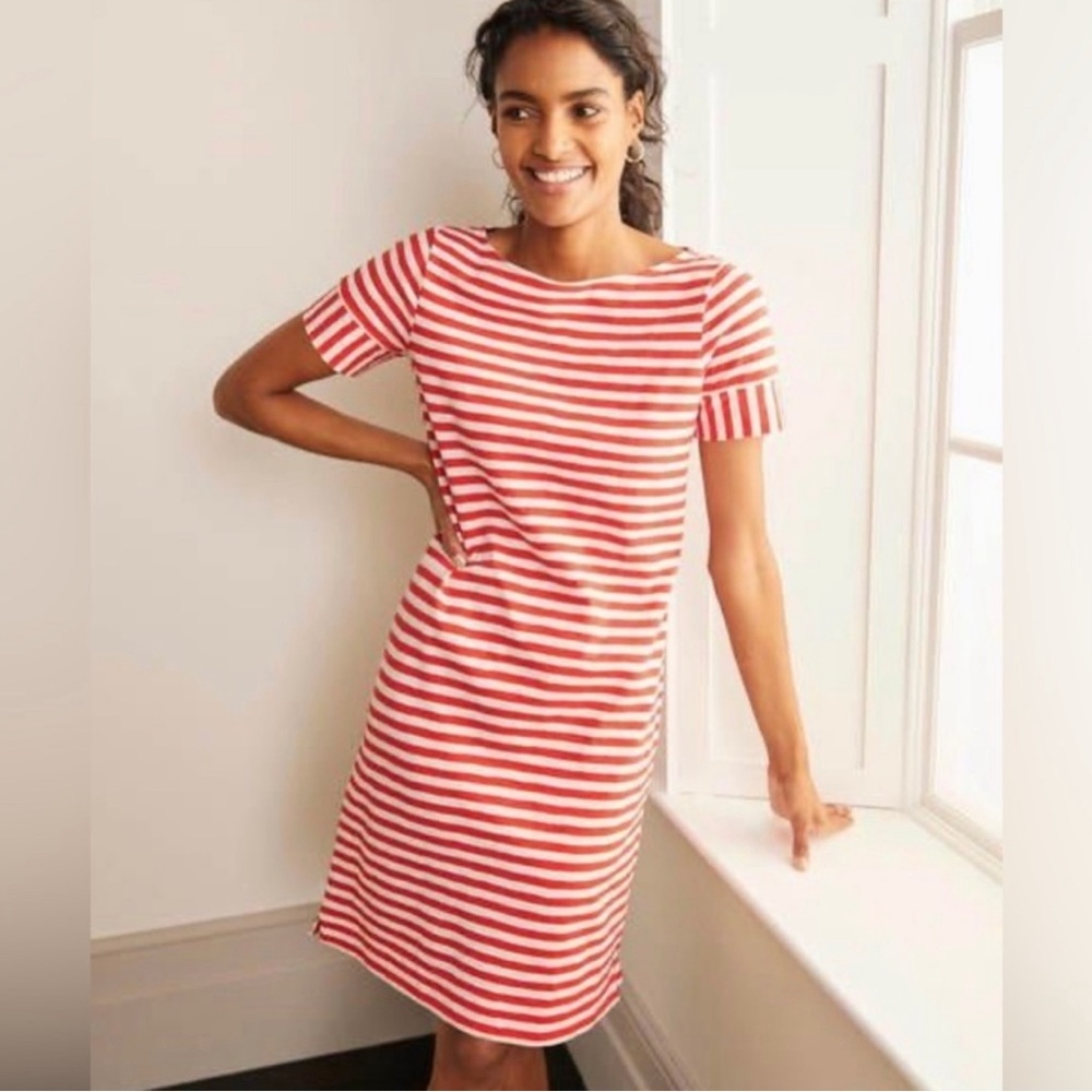 Boden Red and White Striped Tee Dress